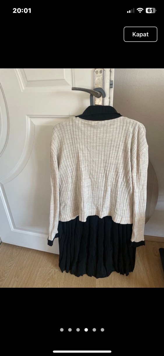 Bej Siyah Triko Midi Elbise - Görsel 4