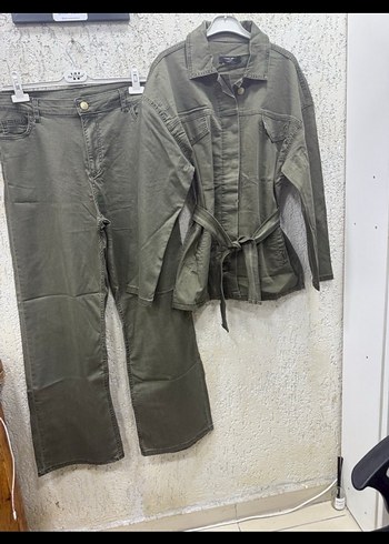 Kadın Kemerli Uzun Kollu Haki Takım - Görsel 2