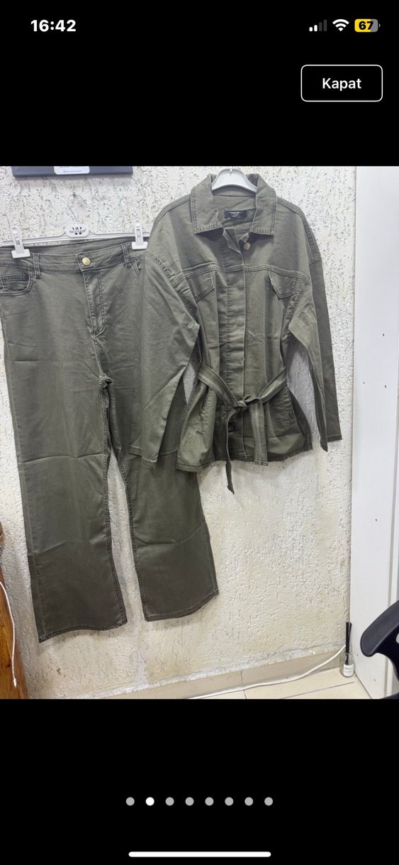 Kadın Kemerli Uzun Kollu Haki Takım - Görsel 2