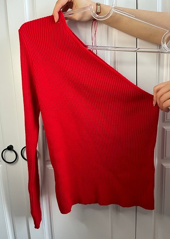 Kırmızı Yüksek Yakalı Kadın Triko Kazak - Görsel 2
