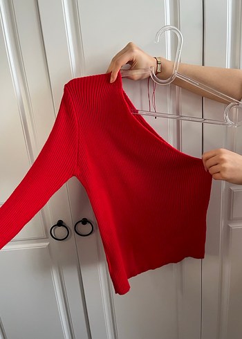 Kırmızı Yüksek Yakalı Kadın Triko Kazak - Görsel 4