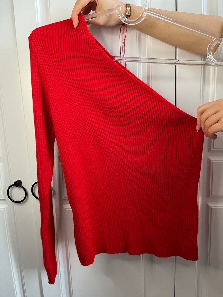 Kırmızı Yüksek Yakalı Kadın Triko Kazak - Görsel 2