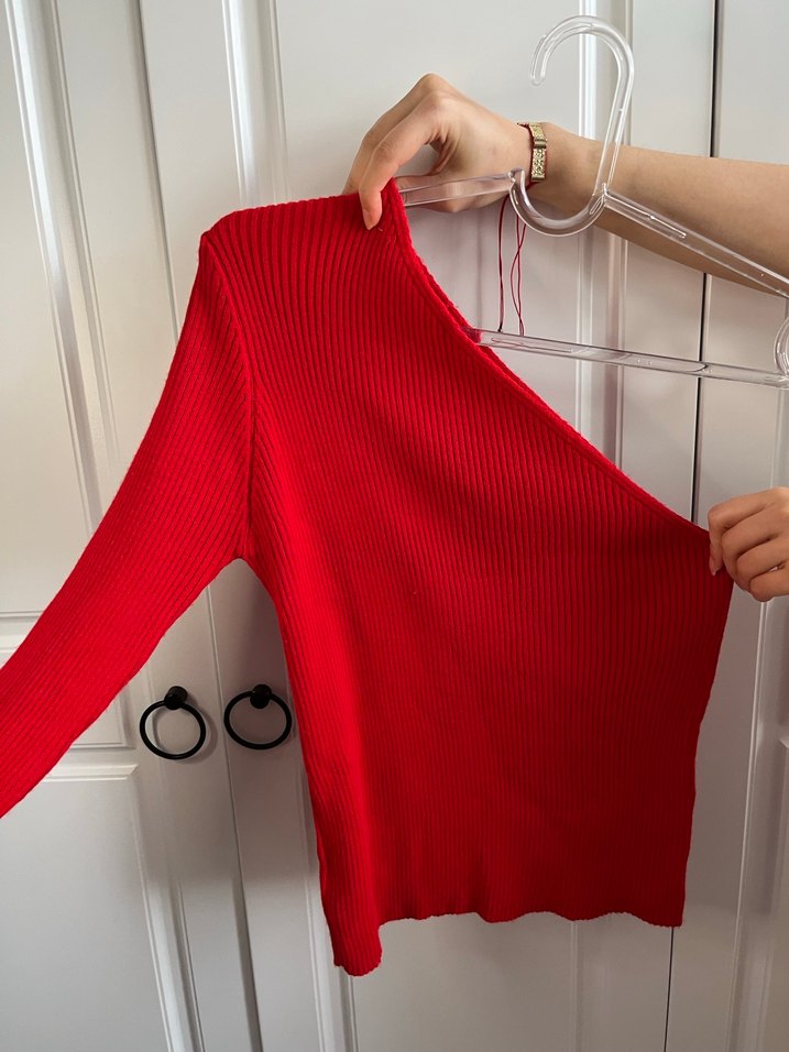 Kırmızı Yüksek Yakalı Kadın Triko Kazak - Görsel 3