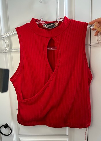 Kırmızı Kadın Triko crop - Görsel 4