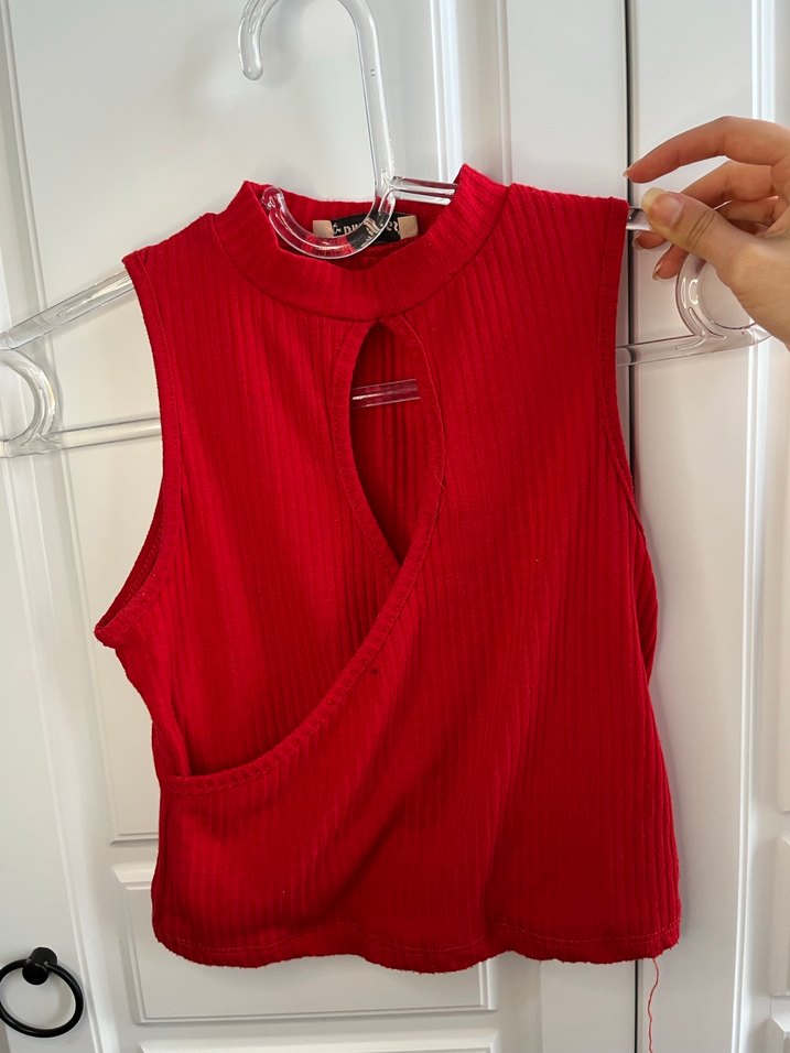 Kırmızı Kadın Triko crop - Görsel 3