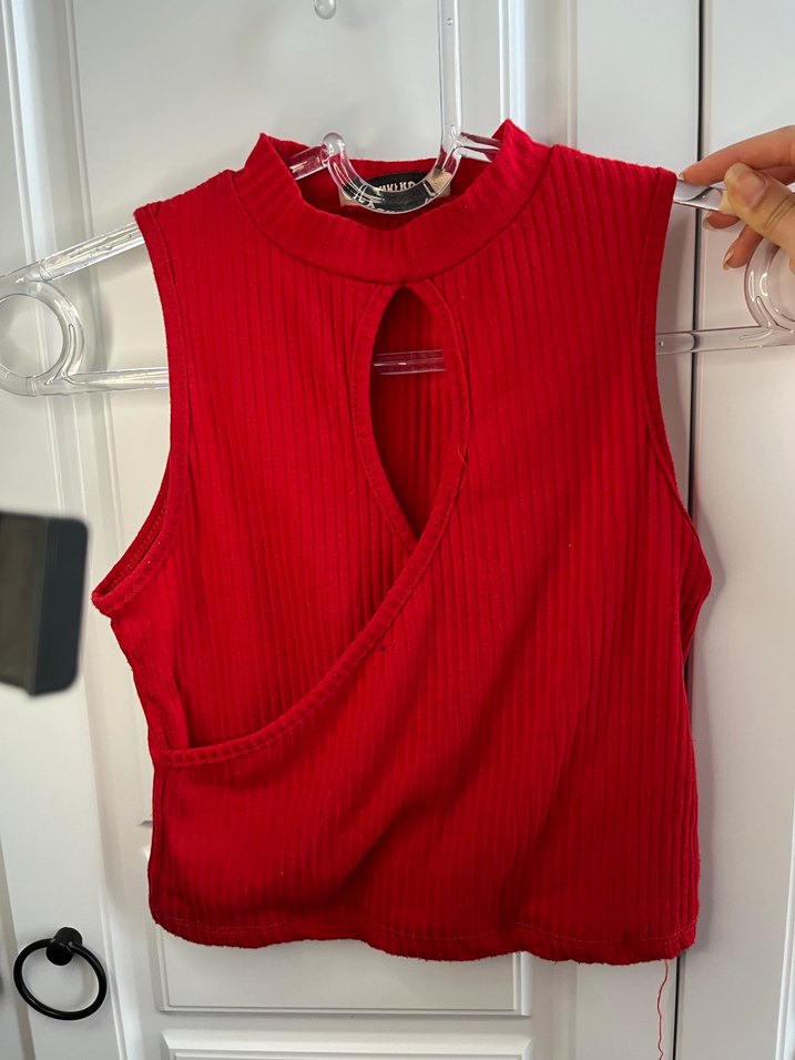 Kırmızı Kadın Triko crop - Görsel 4