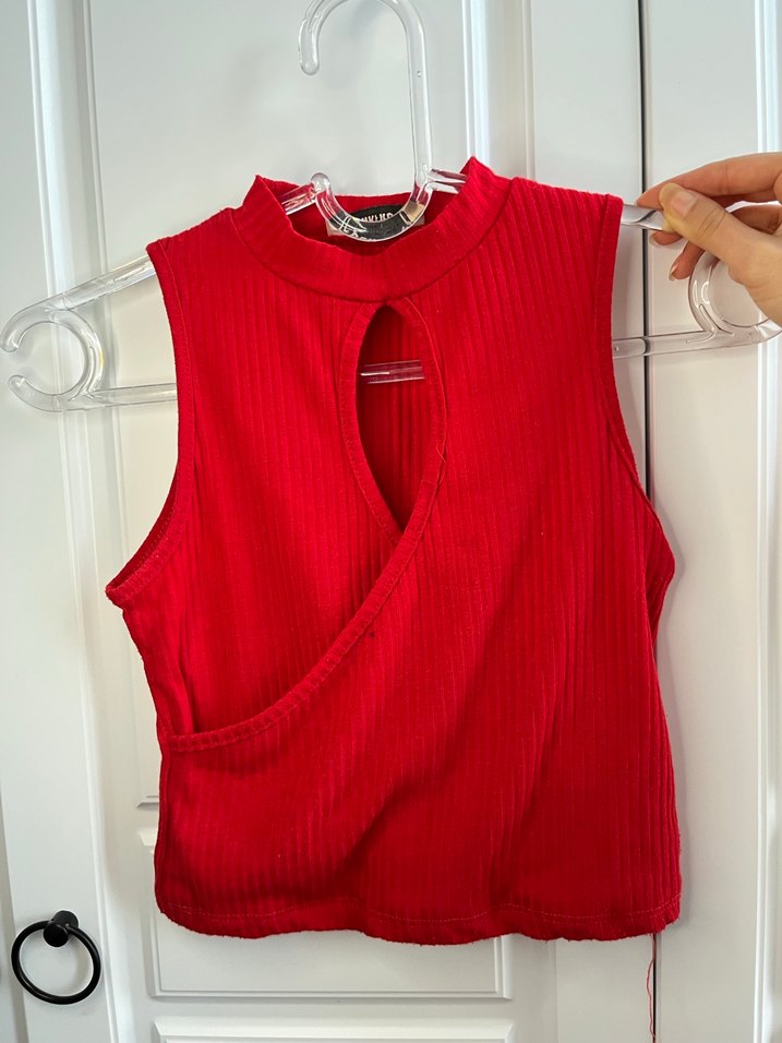 Kırmızı Kadın Triko crop - Görsel 2