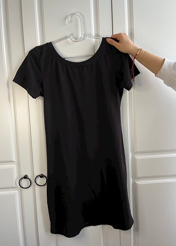 Siyah Kısa Kollu  Midi Elbise - Görsel 2