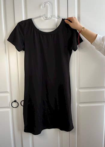 Siyah Kısa Kollu  Midi Elbise - Görsel 3