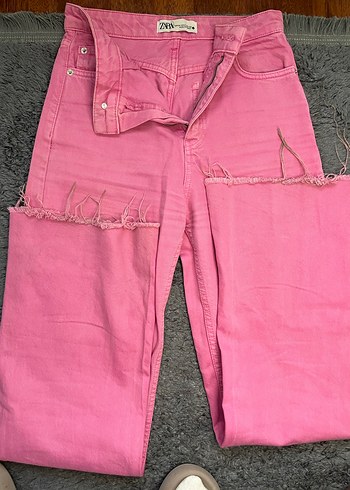 Pastel Pembe Uzun Kadın Kot Pantolon - Görsel 3