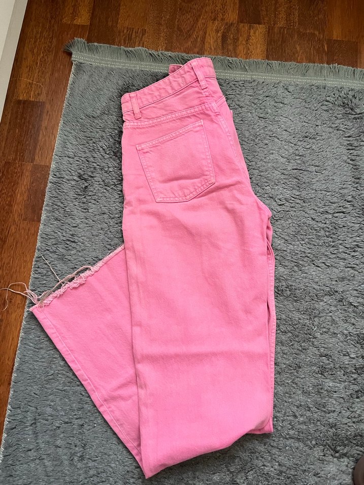 Pastel Pembe Uzun Kadın Kot Pantolon - Görsel 2