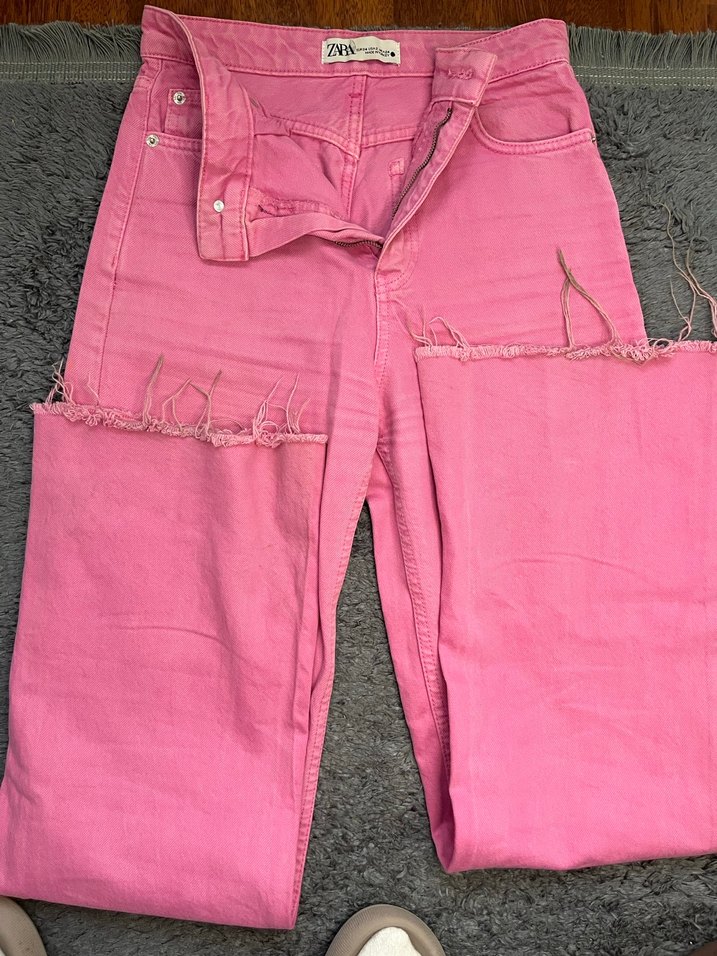 Pastel Pembe Uzun Kadın Kot Pantolon - Görsel 3