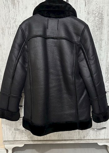 Stradivarius Siyah Kürklü Deri Biker Ceket - Görsel 4