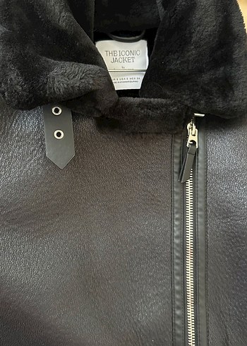 Stradivarius Siyah Kürklü Deri Biker Ceket - Görsel 6