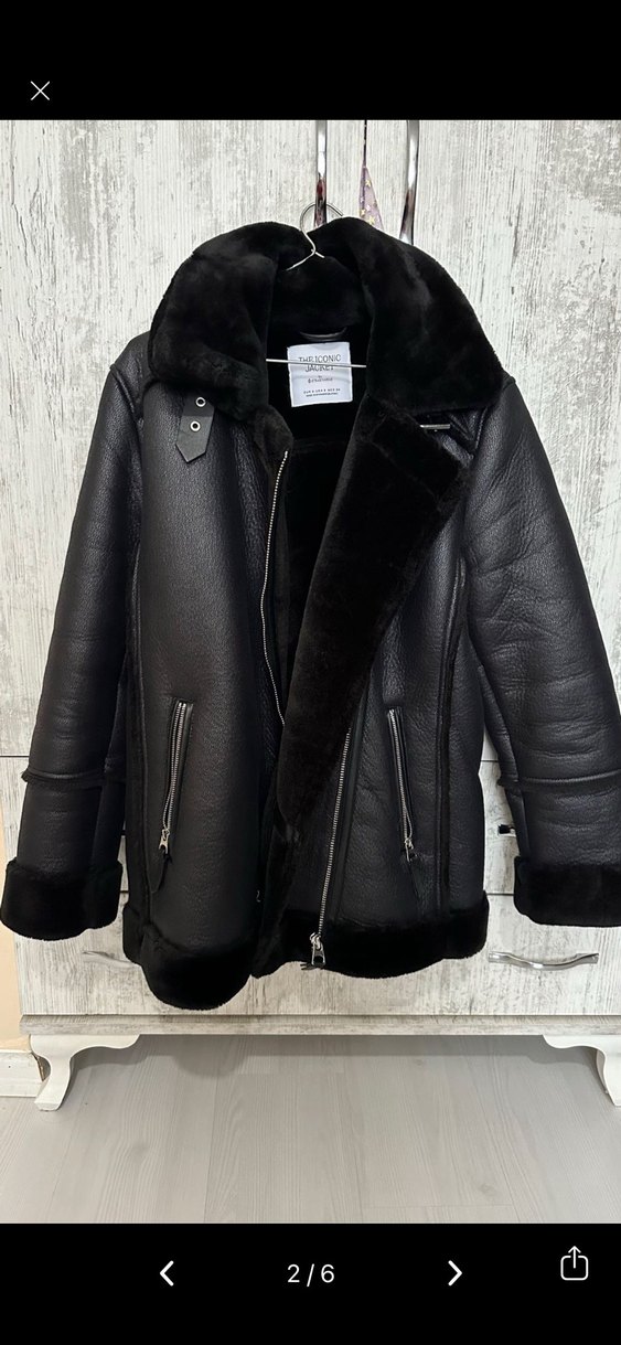 Stradivarius Siyah Kürklü Deri Biker Ceket - Görsel 2