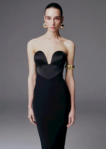 Siyah Straplez Uzun Elbise - Görsel 2