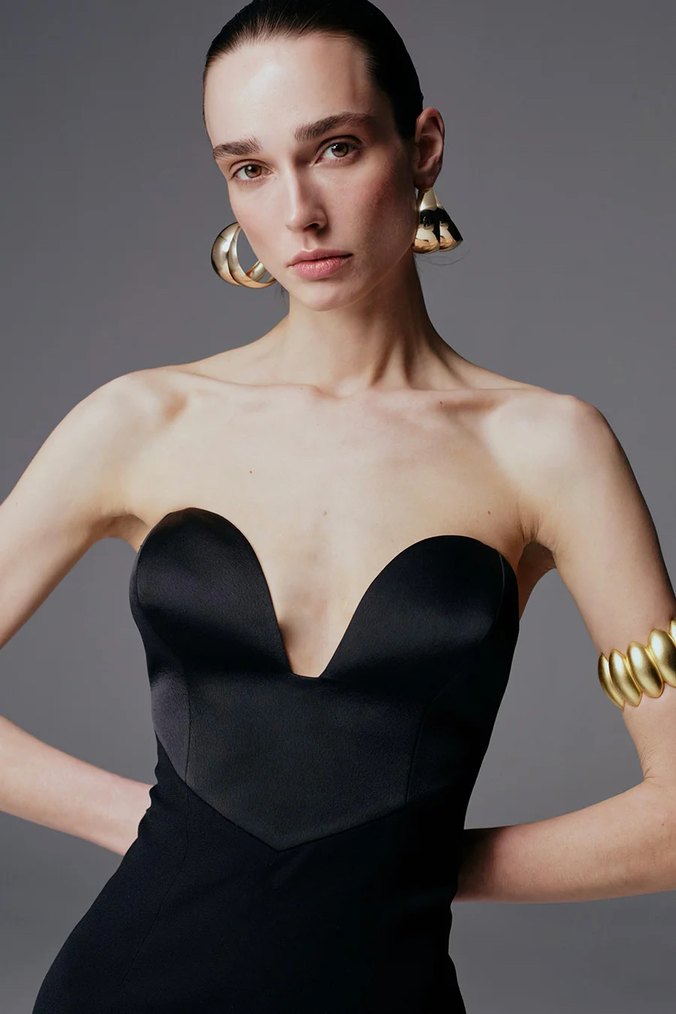 Siyah Straplez Uzun Elbise - Görsel 3