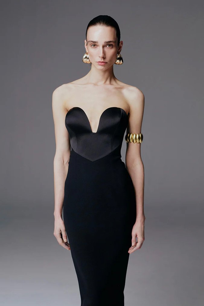 Siyah Straplez Uzun Elbise - Görsel 2