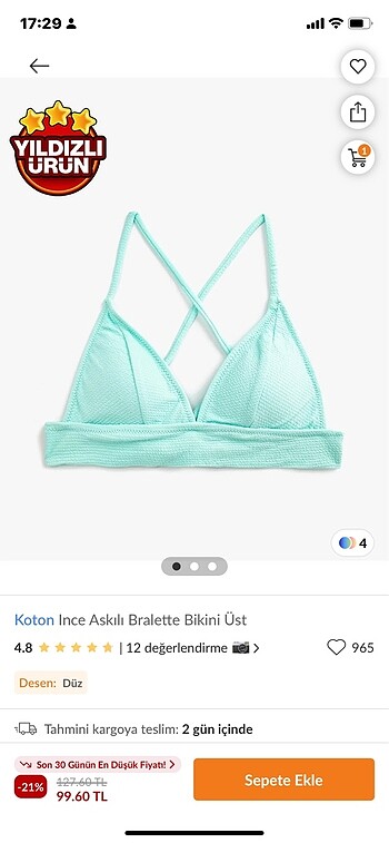38 Beden Koton ince askılı bikini üst