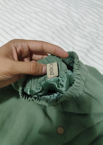 Düğmeli Yeşil Keten Uzun Etek - Görsel 5