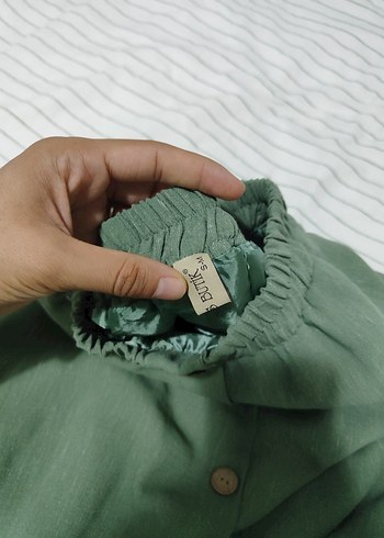 Düğmeli Yeşil Keten Uzun Etek - Görsel 6