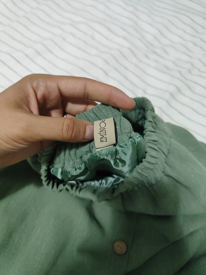 Düğmeli Yeşil Keten Uzun Etek - Görsel 5