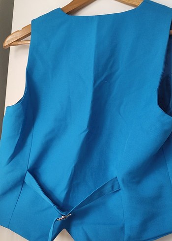 Düğmeli Mavi Kadın Yelek - Görsel 4