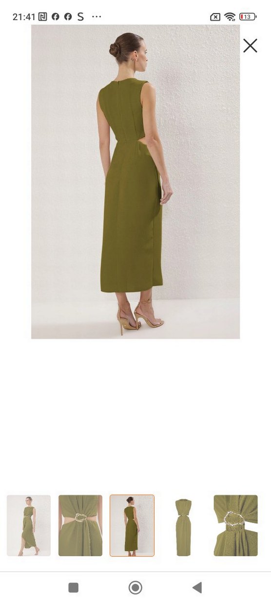 Kemer Detaylı Haki Kadın Uzun Elbise - Görsel 2