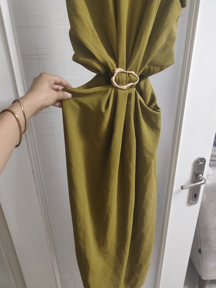 Kemer Detaylı Haki Kadın Uzun Elbise - Görsel 3