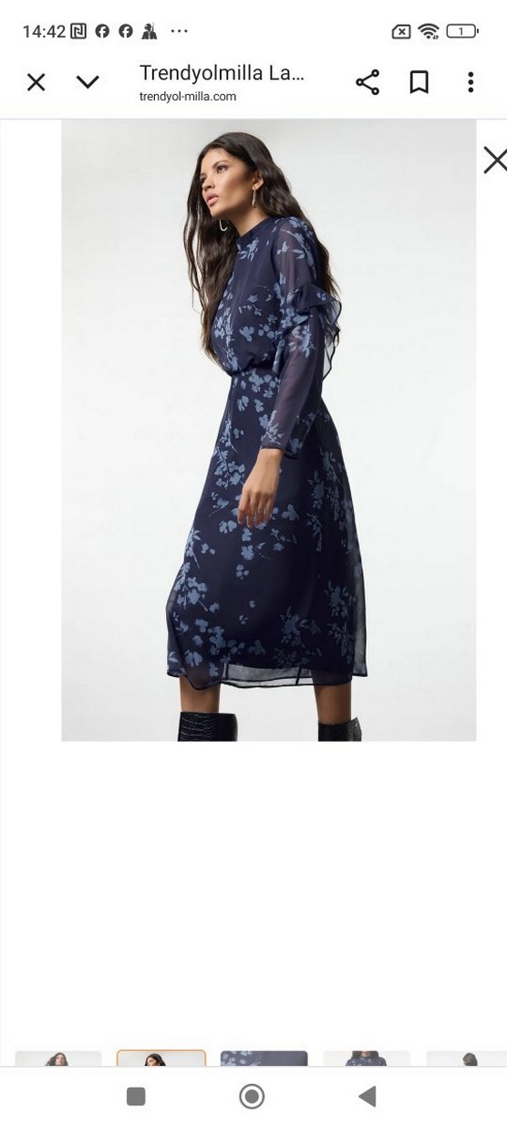 Lacivert Bağcıklı Uzun Kadın Elbise - Görsel 2