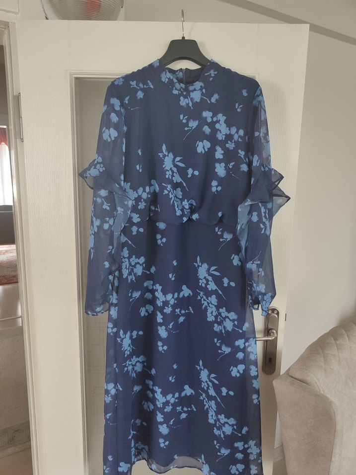 Lacivert Bağcıklı Uzun Kadın Elbise - Görsel 4