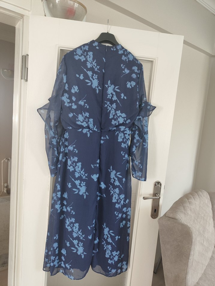 Lacivert Bağcıklı Uzun Kadın Elbise - Görsel 5