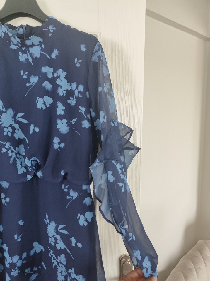 Lacivert Bağcıklı Uzun Kadın Elbise - Görsel 3