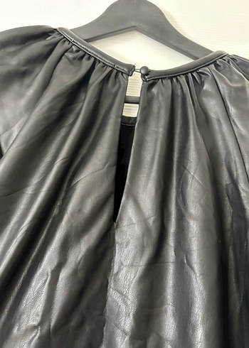 Deri Siyah Uzun Kollu Midi Bluzu - Görsel 3