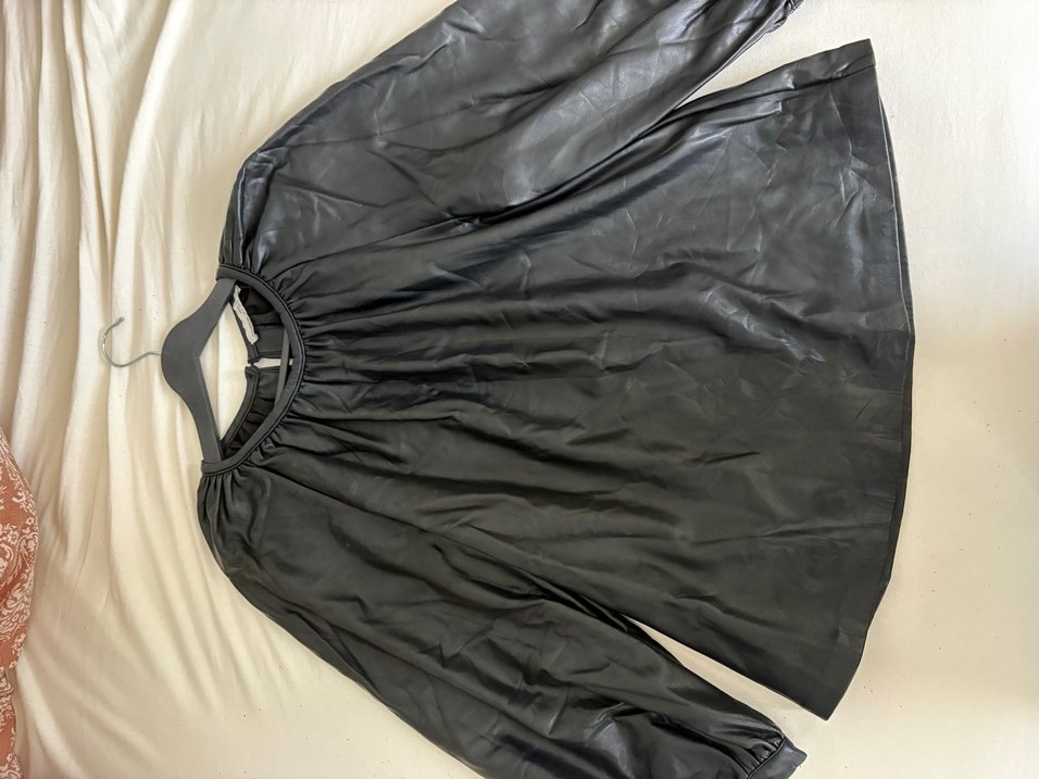 Deri Siyah Uzun Kollu Midi Bluzu - Görsel 2