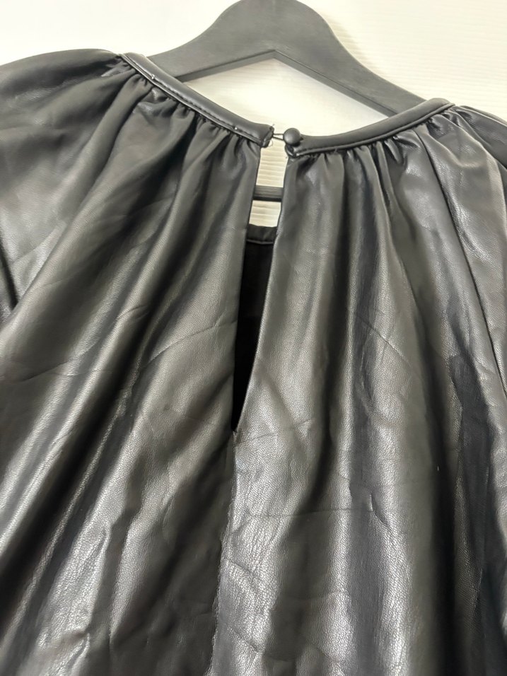 Deri Siyah Uzun Kollu Midi Bluzu - Görsel 3