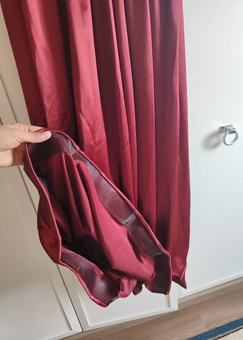 Bordo Drapeli V Yakalı Uzun Abiye Elbise - Görsel 8