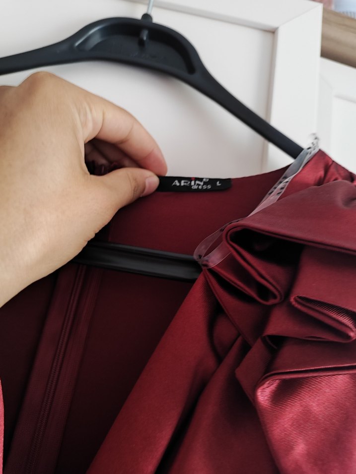 Bordo Drapeli V Yakalı Uzun Abiye Elbise - Görsel 2