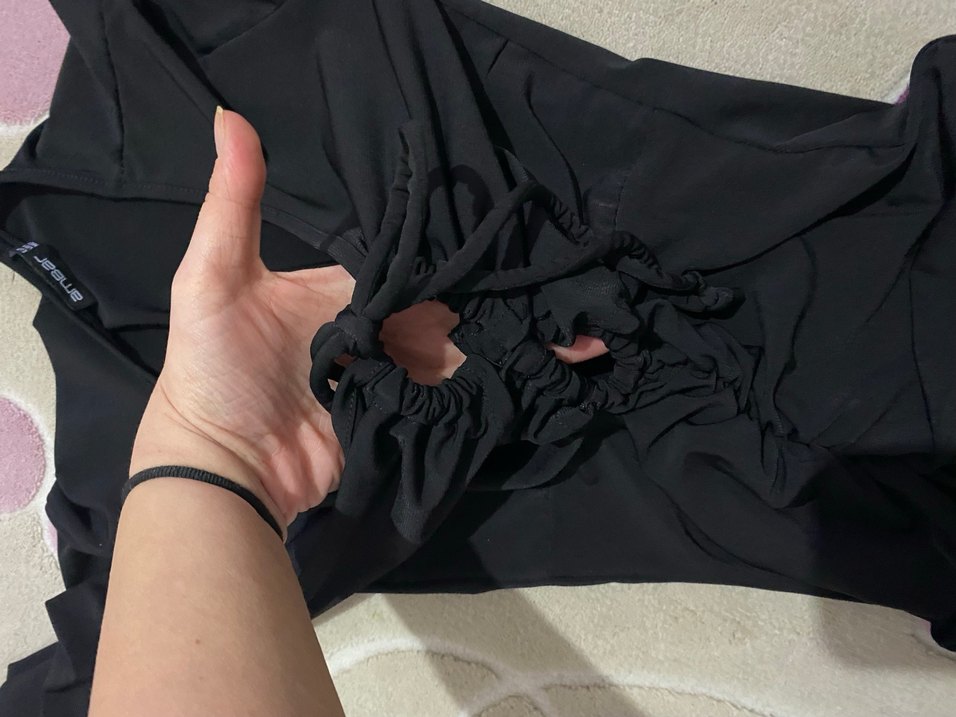 Siyah V Yakalı Drapeli Midi Abiye Elbise - Görsel 4