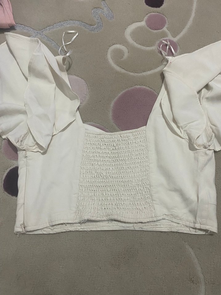 Kadın Beyaz Kısa Kollu Mini Bluz - Görsel 4