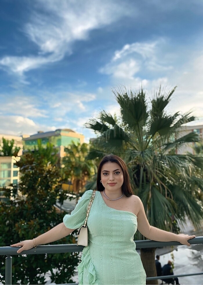 Trendyol mila tek kollu yeşil elbise - Görsel 3