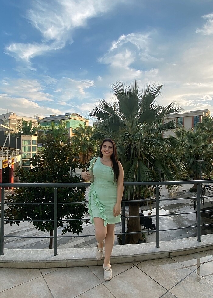 Trendyol mila tek kollu yeşil elbise - Görsel 2