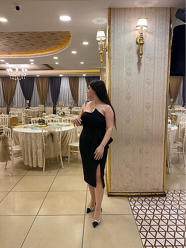 Diğer Siyah MIDI boy straplez elbise