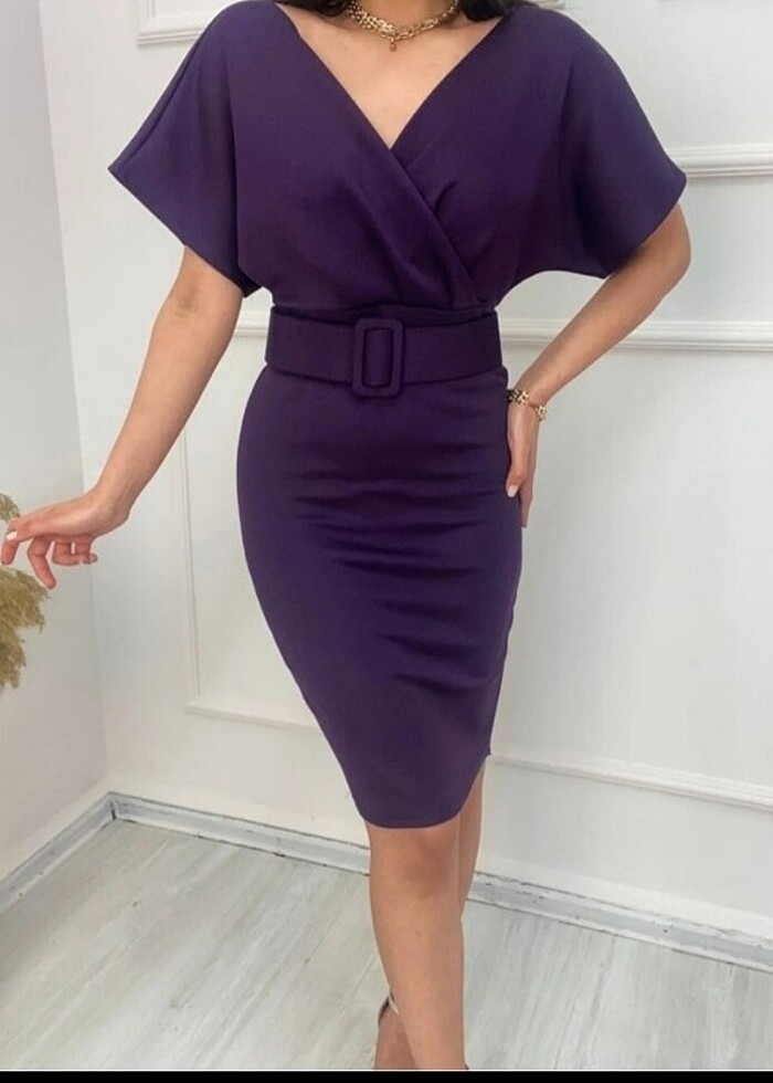 Mor kuşaklı elbise - Görsel 2