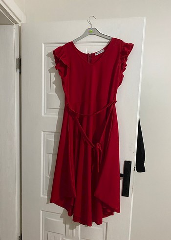 Kırmızı Fırfırlı Midi Elbise - Görsel 3