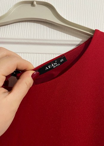 Dantel Detaylı Kırmızı Midi Elbise - Görsel 3