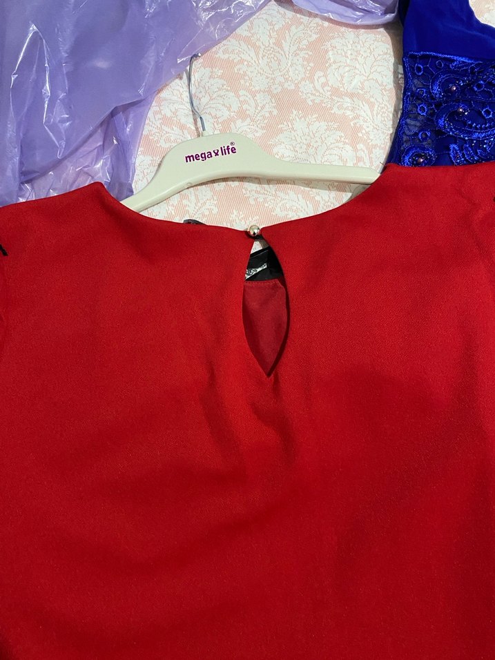 Dantel Detaylı Kırmızı Midi Elbise - Görsel 2