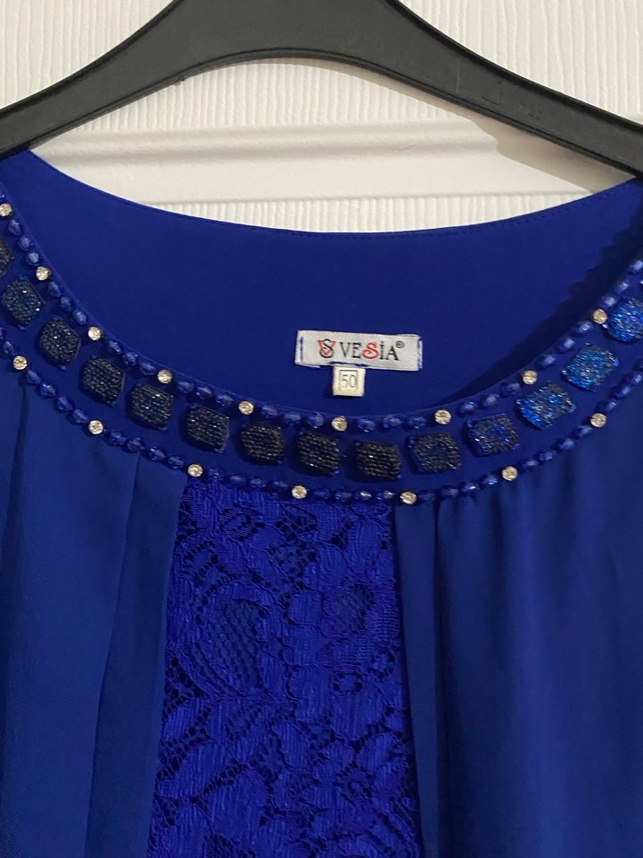 Zincir Detaylı Mavi Uzun Abiye Elbise - Görsel 2