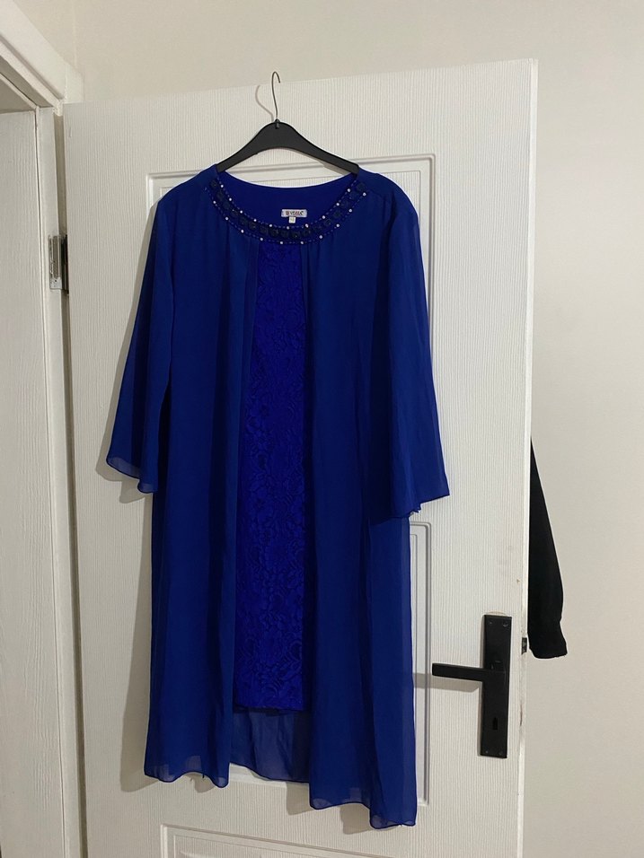 Zincir Detaylı Mavi Uzun Abiye Elbise - Görsel 3