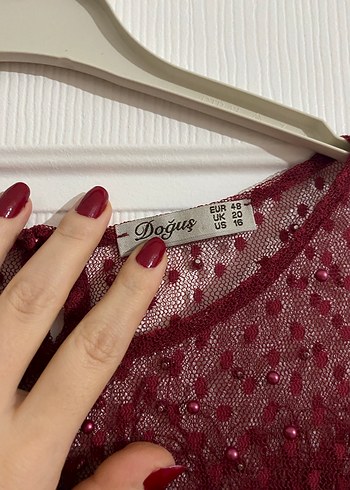 Bordo Dantel İşlemeli Midi abiye - Görsel 4